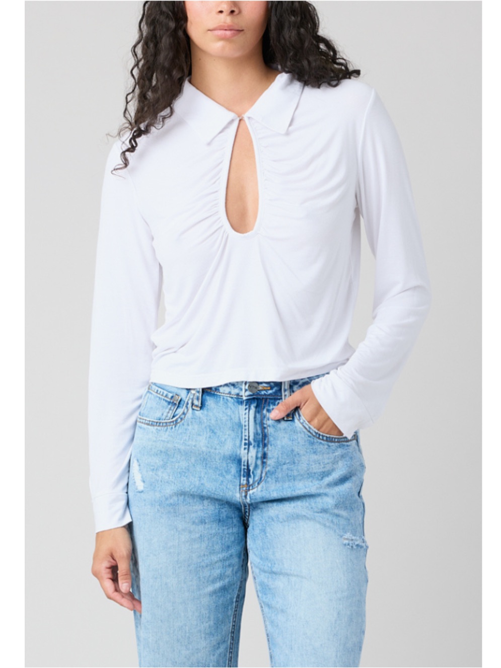 Tt Studios Gab Cutout Blouse In White Sexy Librarian Glam Retro Long Sleeves Xs